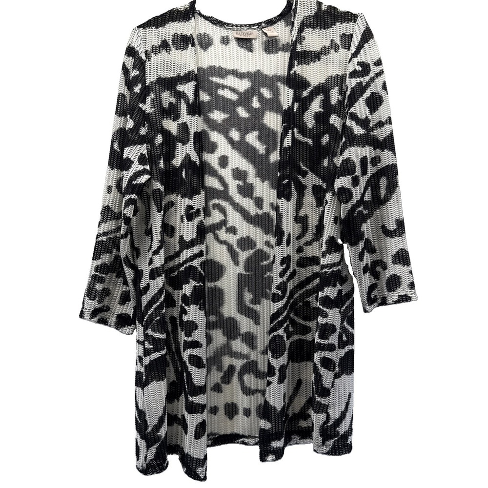 Chicos Easywear Women's Cardigan Size Medium Nylon Spandex Lightweight Open Knit